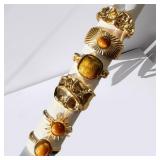 6pcs Sunflower Tiger Eye Stone Ring Set for...