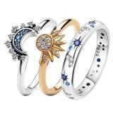 New Celestial Blue Sparkling Moon Sun Star...