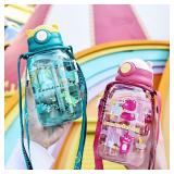 650ml Cute Kids Water Bottle With Straw Free...