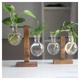 Creative Glass Desktop Planter Bulb Vase Wooden...