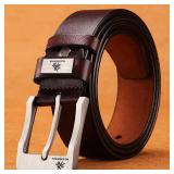 Leather Men's High-quality Buckle Jeans Leather...