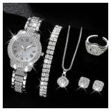 6PCS Women Watch Luxury Elegant Alloy Watch...