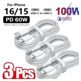 3PCS USB C Cable to USB C 100W Fast Charging...