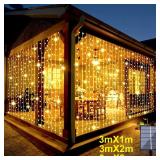 3Mx1M Solar LED Curtain Light Outdoor Garland...