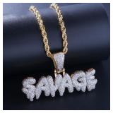 1 Pcs Bling Iced Out Savage Pendant Cubic...