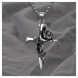 1Pcs Vintage Rose Cross Pendant Necklace For...