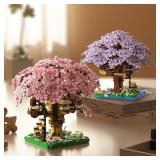 Pink cherry tree house building micro-particle...