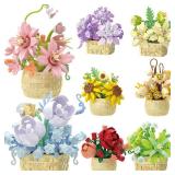 206pcs DIY MOC Potted Rose Sunflower Plants...