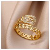 1 Pcs Zircon Belt Rings For Women Stainless...