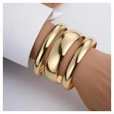 3 Pcs/Set Classic Gold Color Wide Bangles for...