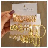 Gold Color Vintage Geometry Pearl Earrings Set...