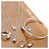 4PC Simple Ring Necklace Bracelet Earrings...