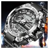 1 PC Digital  Men Steel Military Wristwatch LED...