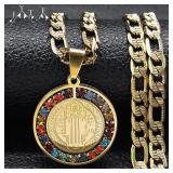Colorful Crystal Saint Benedict Medal Necklace...