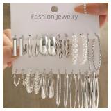 24 Pcs Vintage Silver Color Y2K Pearl Earrings...