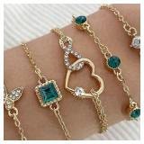 5 PCS Set Hallow Out Heart Green Crystal Stone...