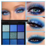9 Color Eyeshadow Palette Blue Waterproof...