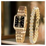 2PCS Fashion Rectangle Women Quartz Watch...