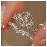 2PCS Fairy Sparkling Crown Rings for Women Teen...