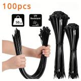 100pcs Black Cable Ties High Tensile Strength,...