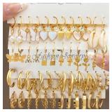 Heart Pearl Dangle Earrings Set Metal Gold...