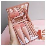 5Pcs Portable Makeup Brush Set With Mirror - ...