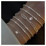 6Pcs 925 Sterling silver plated Rhinestone...