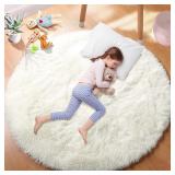 Super Soft Plush Round Rug Mat Fluffy White...