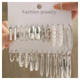 24 Pcs Vintage Silver Color Y2K Pearl Earrings...