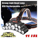 Powerful 11 LED Headlamp Built-in 18650 Battery...