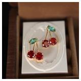 Red Zircon Cherry Leaf Stud Earrings Women...