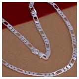 6mm Flat Chain Silver Color Solid Necklace...