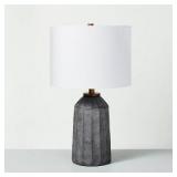 $65 Carved Ceramic Table Lamp with White Drum Shad