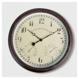 $47 15' Steel/Glass Clock And Thermometer Brown -
