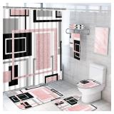 $31 Likiyol 7 Piece Pink Geometric Shower Curtain