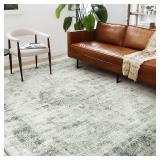 $94 Washable Area Rug 8'x10' Floral Green Retro Bo