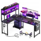 $120 AODK L Shaped Desk Gaming Desk with LED Light