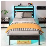 $80 Twin Bed Frame with Headboard, Platform Bed wi
