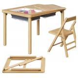 $120 FUNLIO Foldable Wooden Sensory Table with 2 B