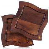 $112 AURUM Wave Wood Plates Set of 2 (9 Inches)