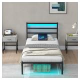 $66 Twin Size Bed Frame with Headboard, Metal Plat