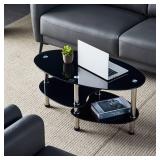 $73 Oval-Shaped Glass Tea Table for Office, 3-Tier