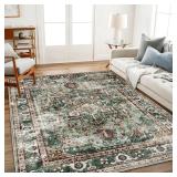 $139 CHAMPLANT Green Area Rug 9'x12' Washable Vint