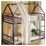 $180 LIKIMIO Bunk Bed Twin Over Twin, House Bunk B