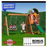 $400 Sportspower Amelia Wooden Swing Set with 2-Pe
