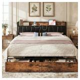 $180 LIKIMIO King Size Bed Frame, Storage Headboar