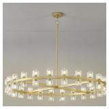 $1438 48' Gold Wagon Wheel Chandelier, Modern Larg