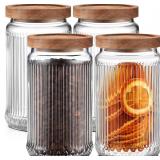 $29 4 Pcs Ribbed Glass Jar with Lids 32 oz Glass F
