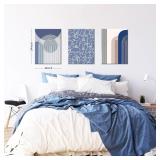 $52 Abstract Wall Art Set of 3 - Modern Navy Blue