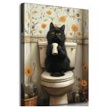 $26 Funny Bathroom Cat Canvas Wall Art Cute Black
